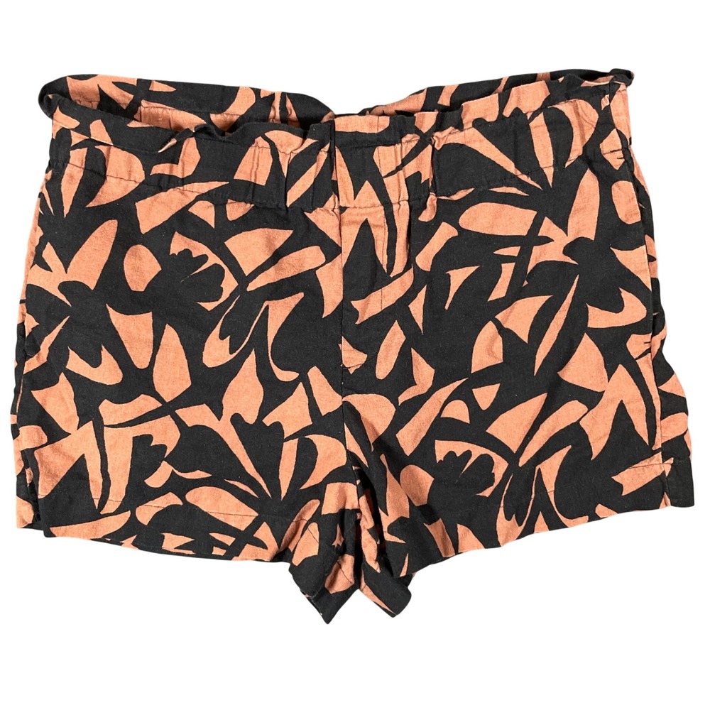 A New Day Womens XL Linen Blend Abstract Floral Paperbag Shorts‎ Black Brown